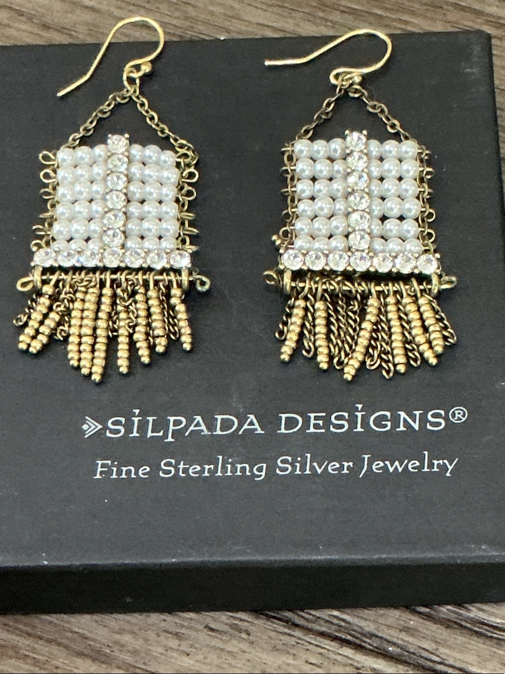 Silpada Brass, Swarovski Crystal and Glass Pearl Fringe Drop Earrings